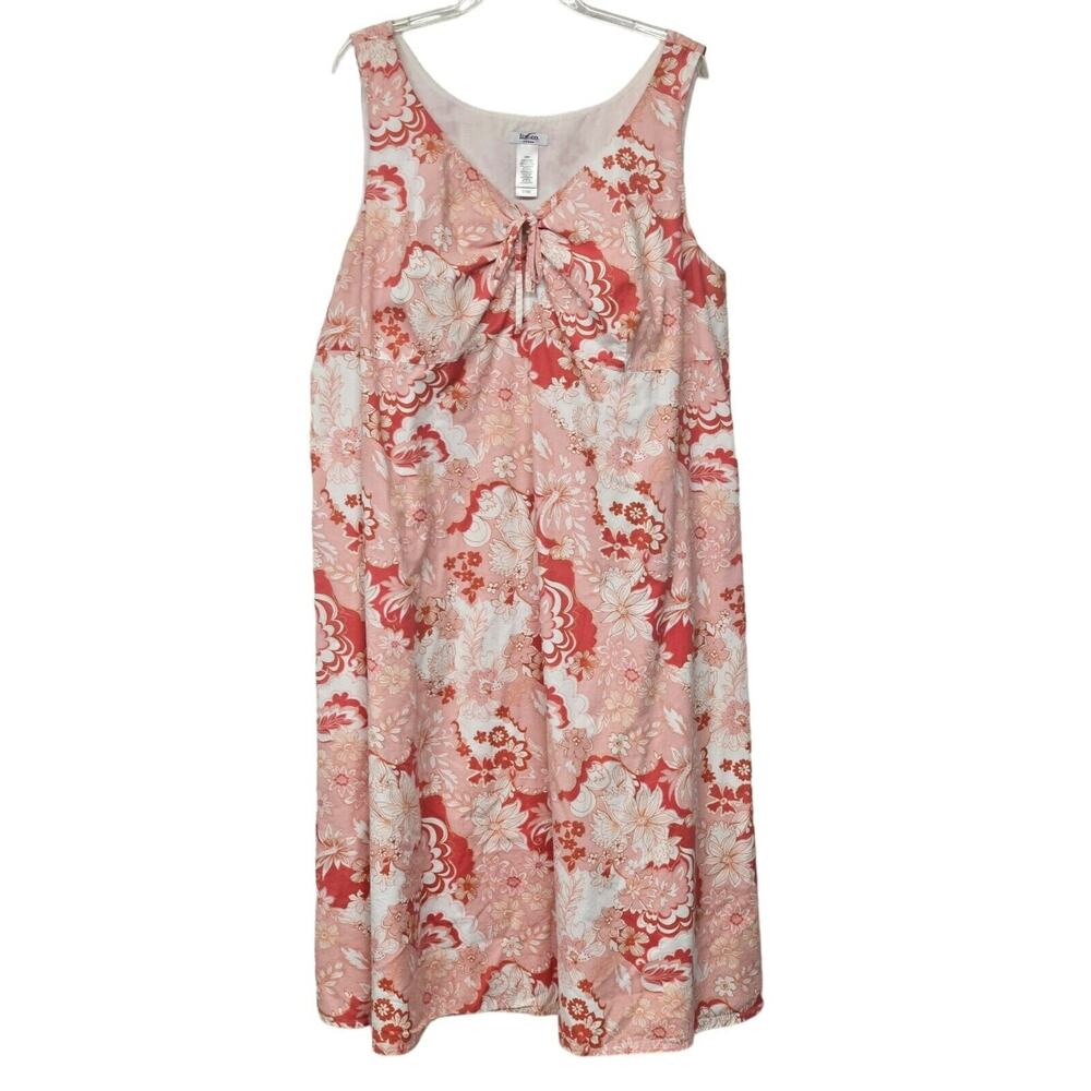 Liz & Co. Dress Womens 22 Midi Pink Floral Sleeveless Side Zip Tie Front Summer